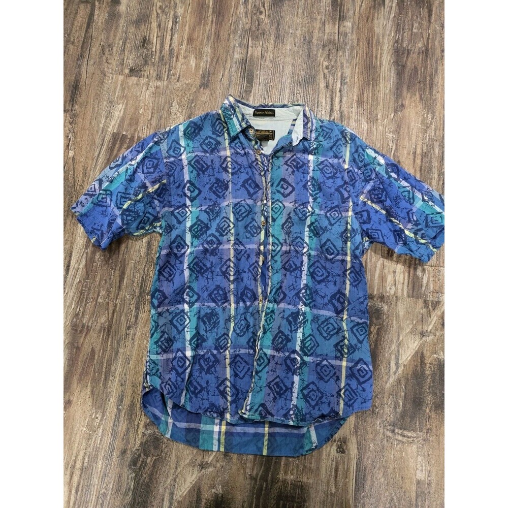 Vintage Eddie Bauer Superior Madras Short Sleeve Button Up Shirt Men's Large
